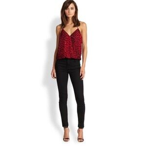 NEW PARKER (Size M) Red Leopard Print Silk Halter Top